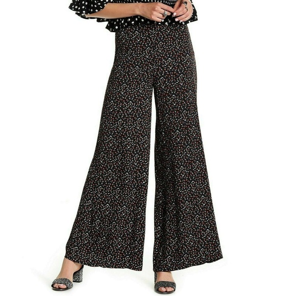 Free People Pants - FREE PEOPLE Black Easy Peasy Cherry Print Wide Leg Crepe High Rise Pants